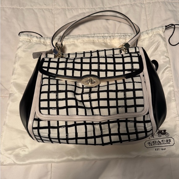 Coach Black and White Grid Satchel - Picture 1 of 4